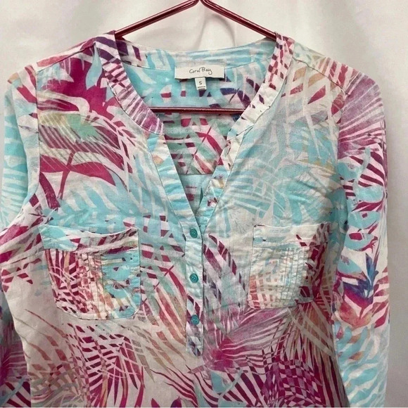 Coral Bay Women’s Pastel Blouse Small Blue Pink Hi Low Half Button Long Sleeved - Picture 4 of 15